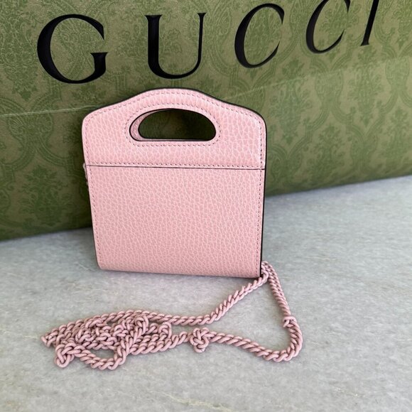 Gucci Double GG 701074 Leather Perfect Pink Shoulder Chain Wallet Bag - Picture 2 of 15